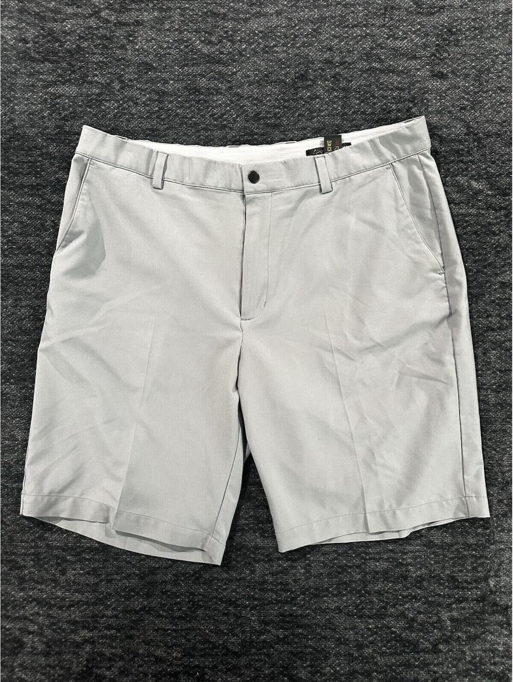 0051 Greg Norman Golf Shorts Mens 38 Performance Chino Gray Lightweight Flat